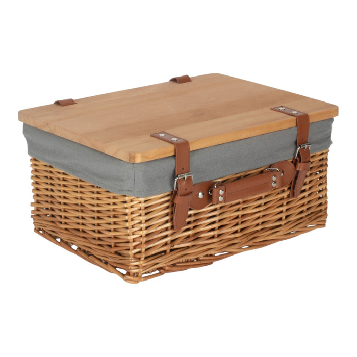 Red Hamper Double Steamed Grey Lined Willow Empty Picnic Basket with Pinewood Lid