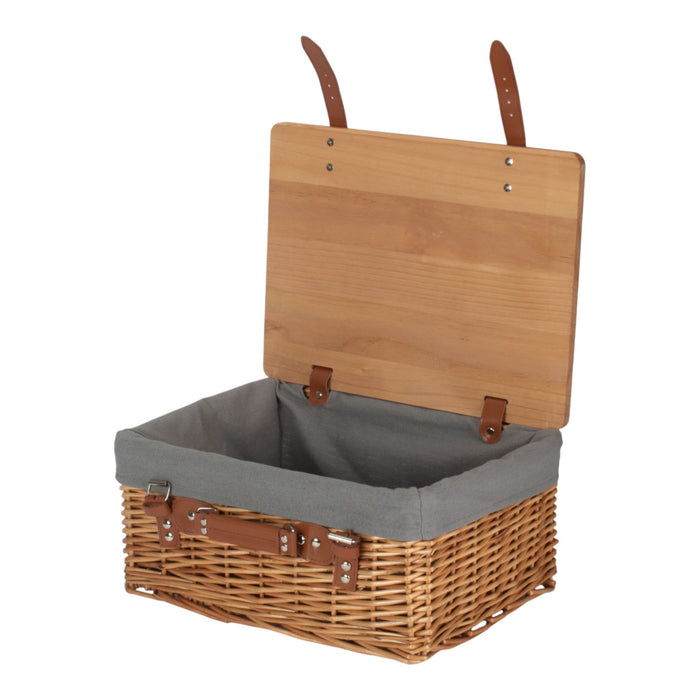 Red Hamper Double Steamed Grey Lined Willow Empty Picnic Basket with Pinewood Lid