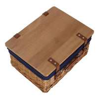 Red Hamper Double Steamed Navy Lined Willow Empty Picnic Basket with Pinewood Lid
