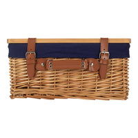 Red Hamper Double Steamed Navy Lined Willow Empty Picnic Basket with Pinewood Lid