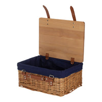 Red Hamper Double Steamed Navy Lined Willow Empty Picnic Basket with Pinewood Lid