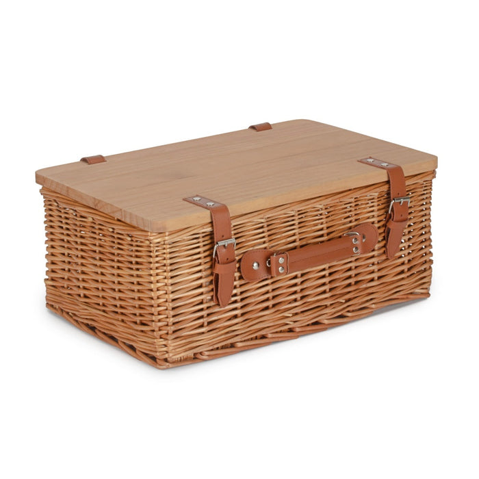 Red Hamper Double Steamed Empty Picnic Basket with Pinewood Lid