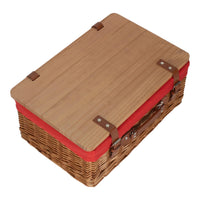 Red Hamper Double Steamed White Lined Willow Empty Picnic Basket with Pinewood Lid