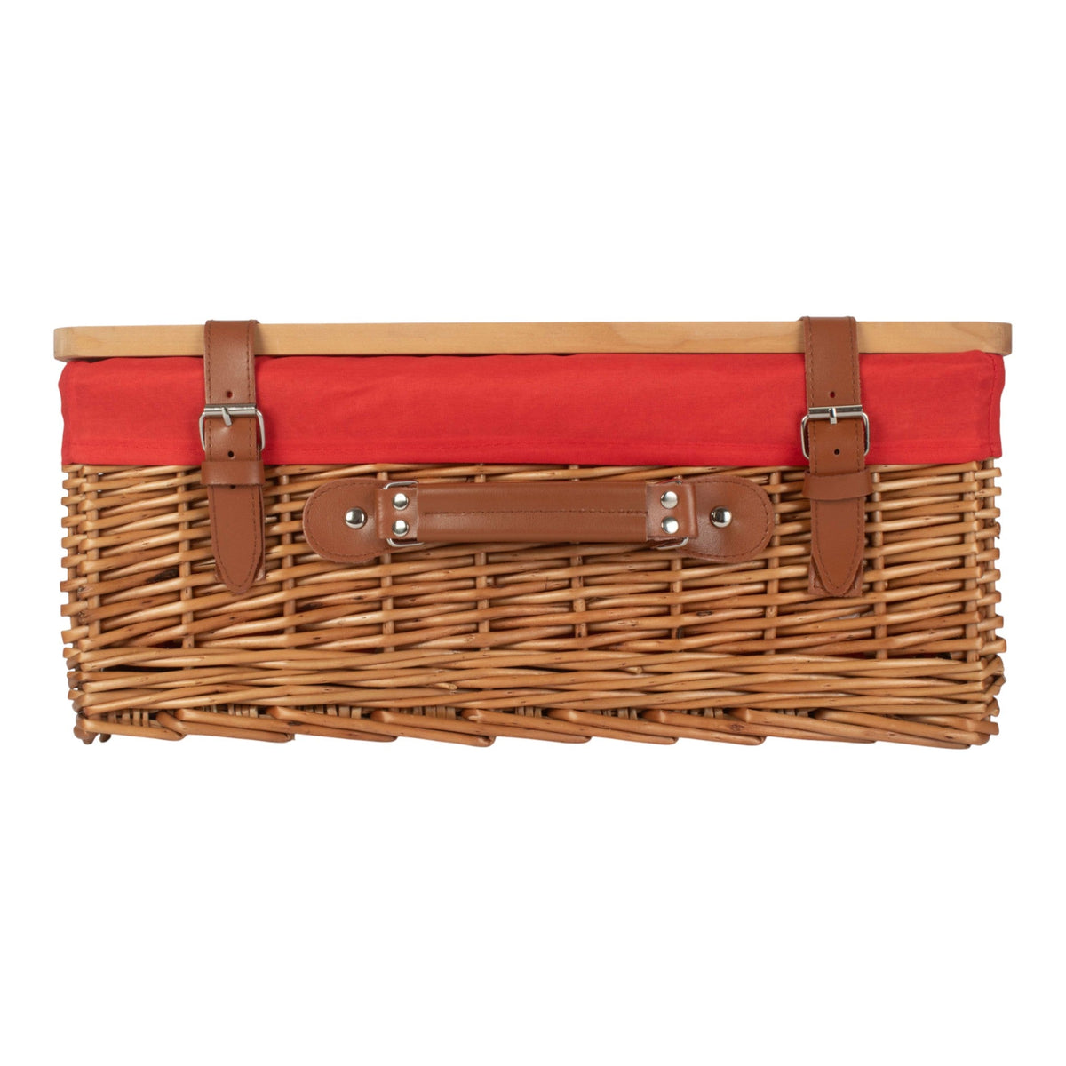 Red Hamper Double Steamed White Lined Willow Empty Picnic Basket with Pinewood Lid