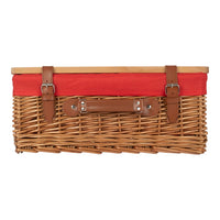 Red Hamper Double Steamed White Lined Willow Empty Picnic Basket with Pinewood Lid