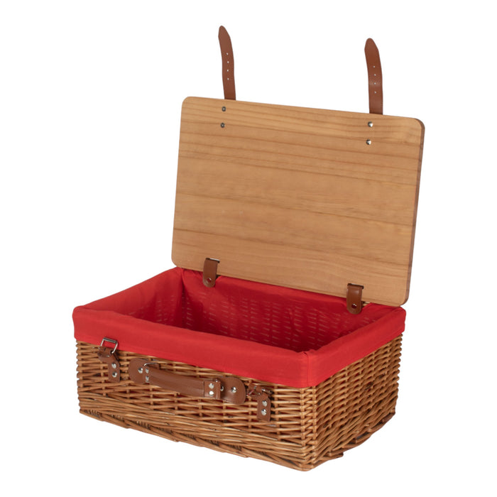 Double Steamed Red Lined Willow Empty Picnic Basket with Pinewood Lid