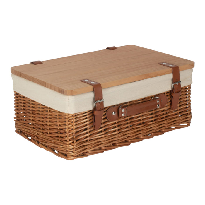 Double Steamed White Lined Willow Empty Picnic Basket with Pinewood Lid