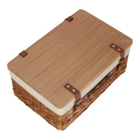 Red Hamper Double Steamed Red Lined Willow Empty Picnic Basket with Pinewood Lid