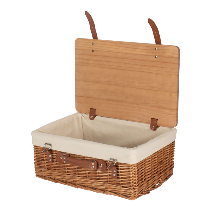 Double Steamed White Lined Willow Empty Picnic Basket with Pinewood Lid