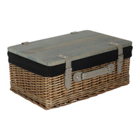 The Willow Basket Antique Wash Black Lined Willow Empty Picnic Basket with Pinewood Lid