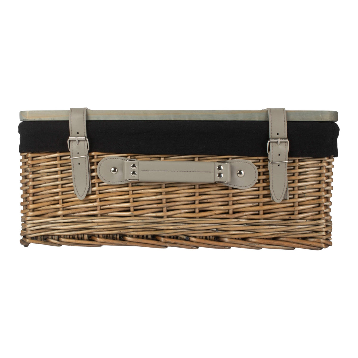 The Willow Basket Antique Wash Black Lined Willow Empty Picnic Basket with Pinewood Lid