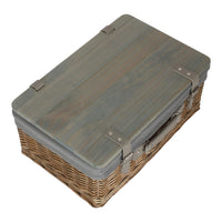 The Willow Basket Antique Wash Grey Lined Willow Empty Picnic Basket with Pinewood Lid