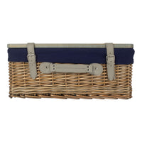 The Willow Basket Antique Wash Navy Lined Willow Empty Picnic Basket with Pinewood Lid