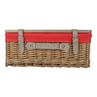 The Willow Basket Antique Wash Red Lined Willow Empty Picnic Basket with Pinewood Lid