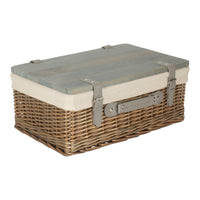 The Willow Basket Antique Wash White Lined Willow Empty Picnic Basket with Pinewood Lid
