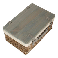 The Willow Basket Antique Wash White Lined Willow Empty Picnic Basket with Pinewood Lid
