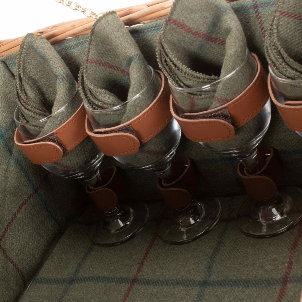 Red Hamper Green Tweed Fitted Wicker Picnic Basket