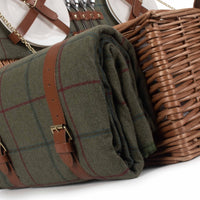 Red Hamper Green Tweed Fitted Wicker Picnic Basket