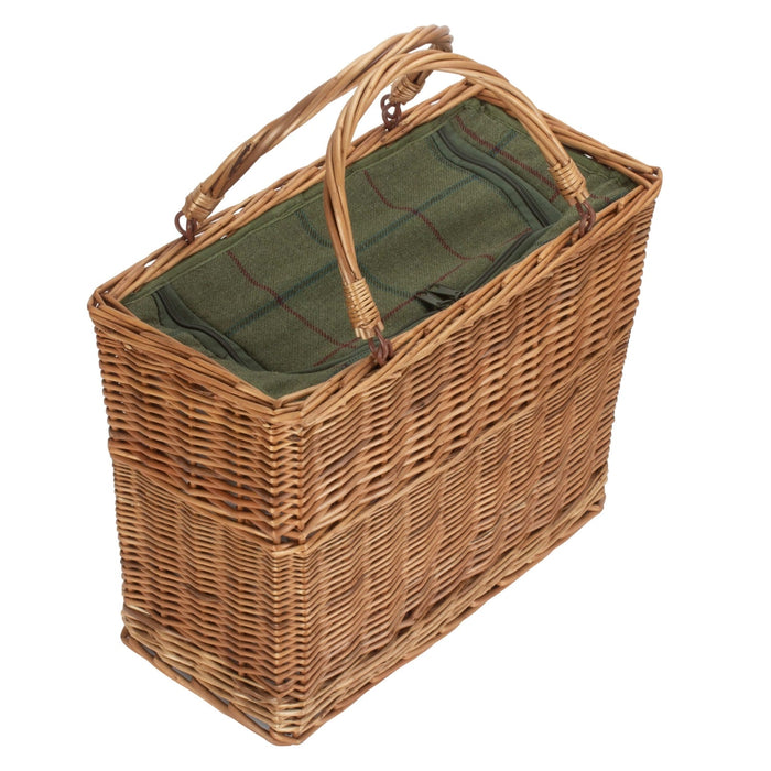 Red Hamper Green Tweed Rectangular Wicker Cooler Basket