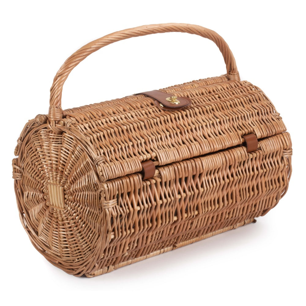 Red Hamper 4 Person Green Tweed Barrel Wicker Picnic Basket