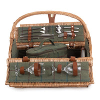 Red Hamper 5 Person Green Tweed Barrel Wicker Picnic Basket