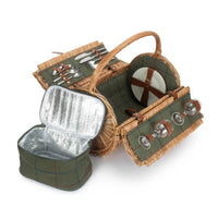Red Hamper 6 Person Green Tweed Barrel Wicker Picnic Basket