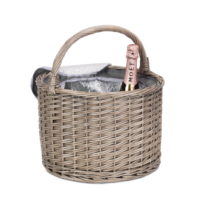 Red Hamper Wicker Round Grey Chiller Picnic Basket