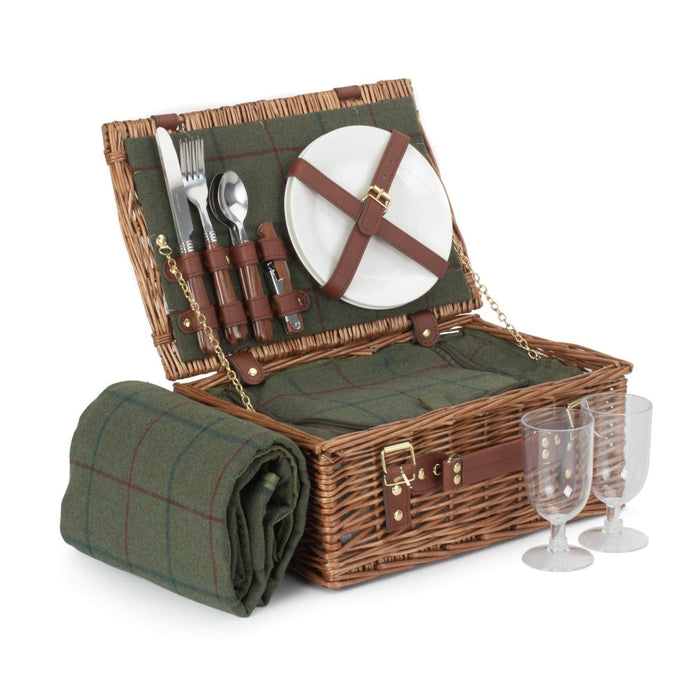 Red Hamper 2 Person Green Tweed Classic Picnic Basket