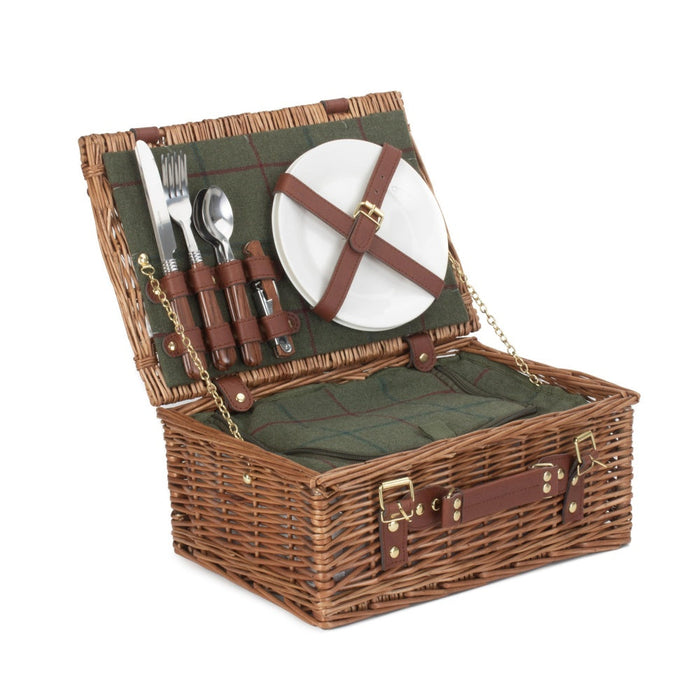 Red Hamper 3 Person Green Tweed Classic Picnic Basket
