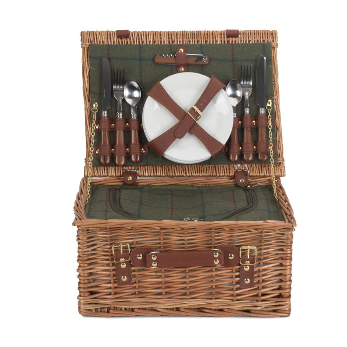 Red Hamper 5 Person Green Tweed Classic Fitted Picnic Basket
