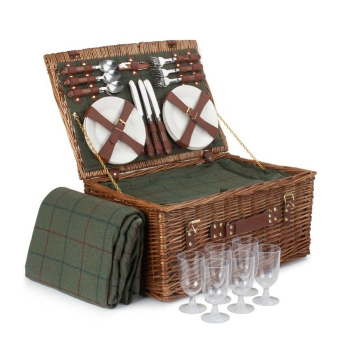 Red Hamper 6 Person Green Tweed Classic Picnic Basket
