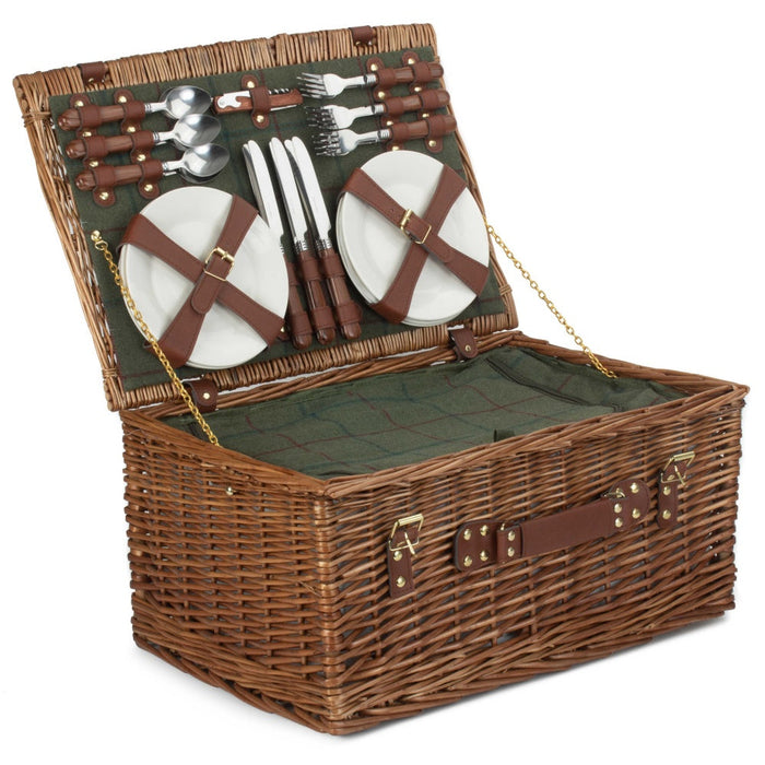 Red Hamper 7 Person Green Tweed Classic Picnic Basket