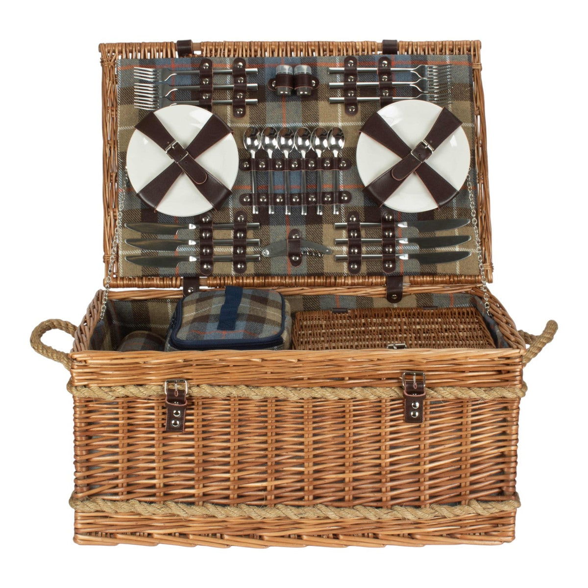 The Willow Basket Rope Handled Ravenstor 6 Person Fitted Picnic Basket