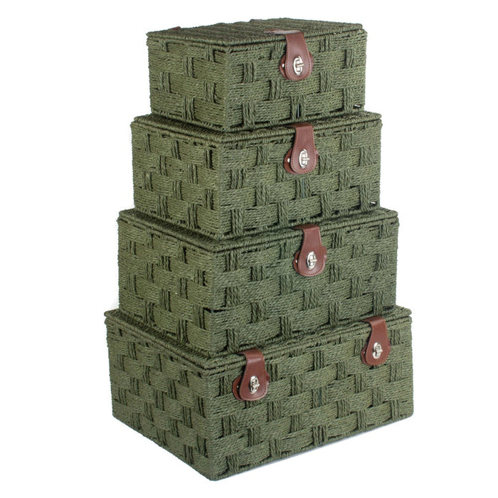 Red Hamper Twisted Green Paper Rope Picnic Basket