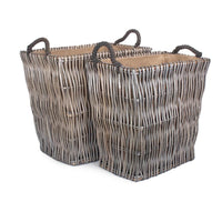 Red Hamper Grey Rectangular Wicker Log Basket