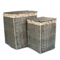Red Hamper Antique Wash Square Garden Rose Cotton Lined Laundry Basket