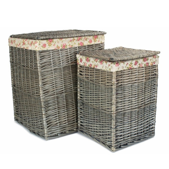 Red Hamper Antique Wash Square Garden Rose Cotton Lined Laundry Basket