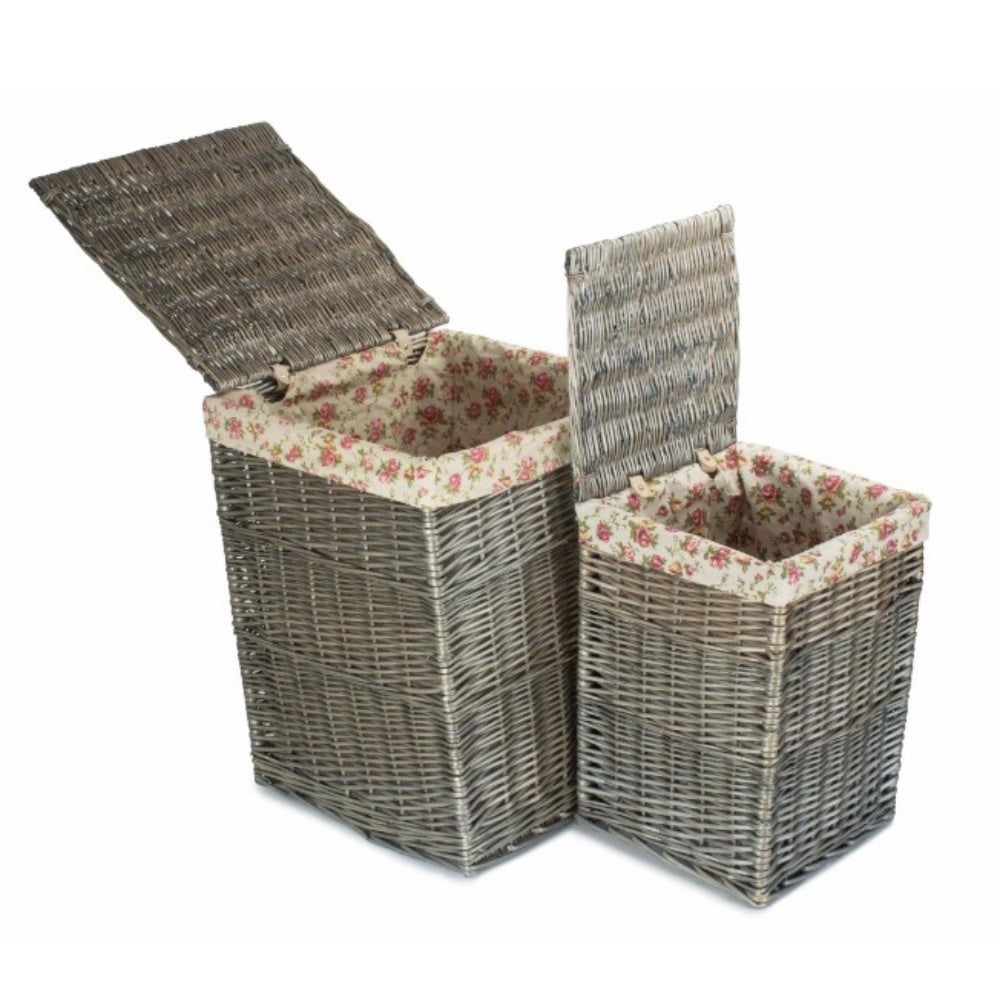 Red Hamper Antique Wash Square Garden Rose Cotton Lined Laundry Basket