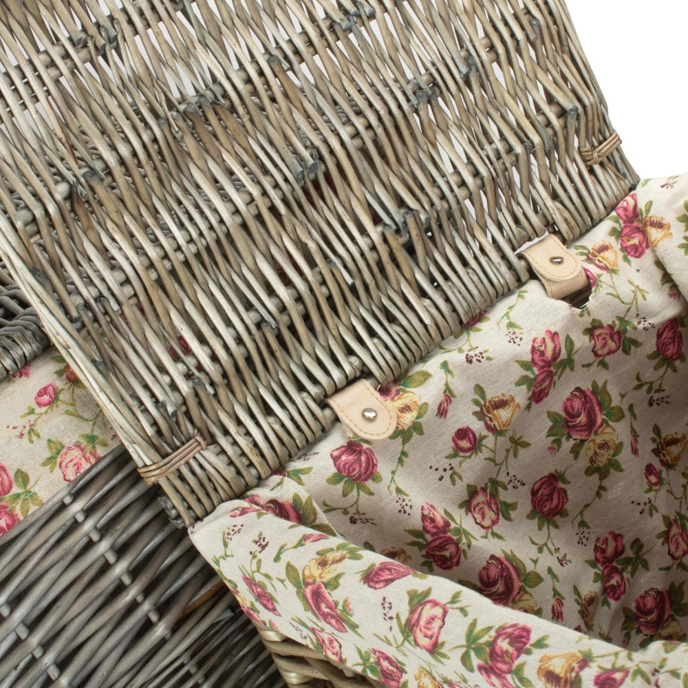 Red Hamper Antique Wash Square Garden Rose Cotton Lined Laundry Basket