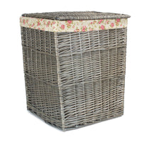 Red Hamper Antique Wash Square Garden Rose Cotton Lined Laundry Basket