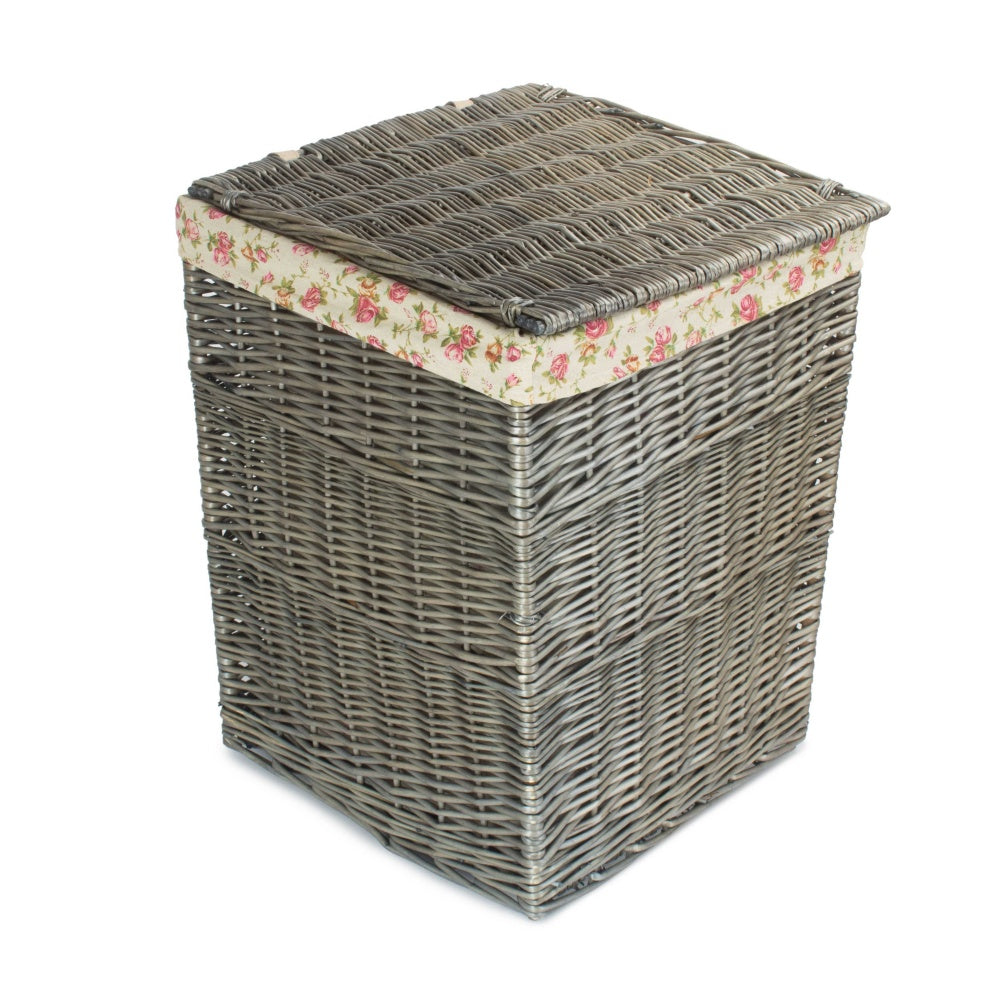 Red Hamper Antique Wash Square Garden Rose Cotton Lined Laundry Basket