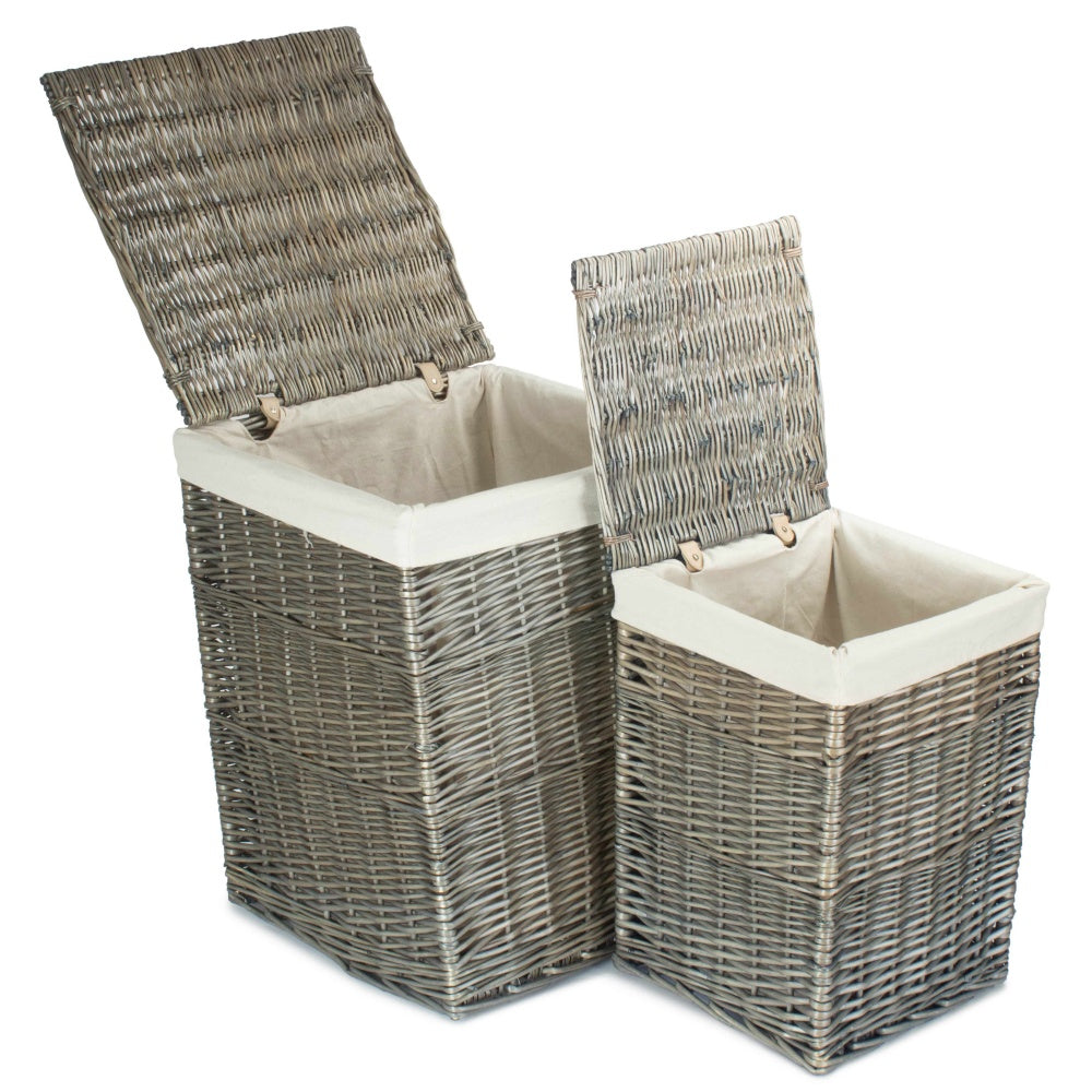 Red Hamper Antique Wash Square White Cotton Lined Laundry Basket