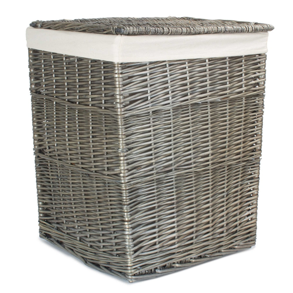 Red Hamper Antique Wash Square White Cotton Lined Laundry Basket