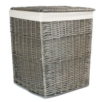 Red Hamper Antique Wash Square White Cotton Lined Laundry Basket