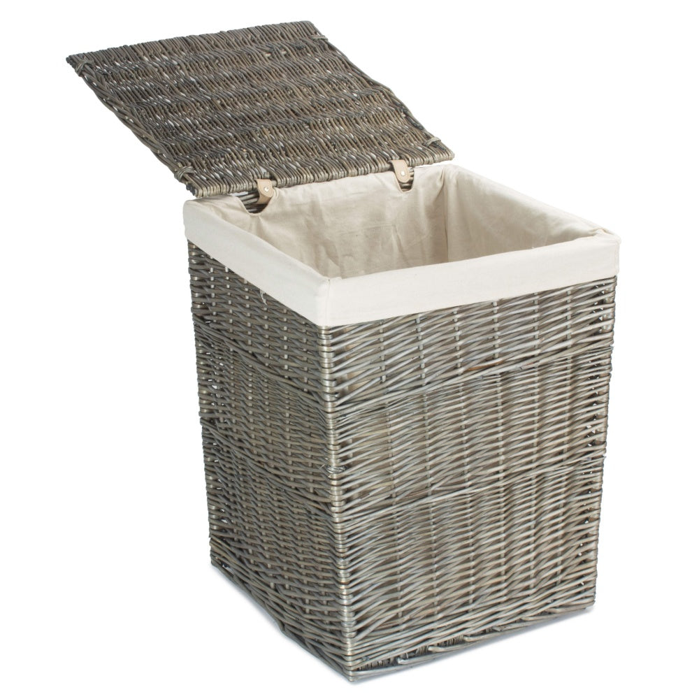 Red Hamper Antique Wash Square White Cotton Lined Laundry Basket