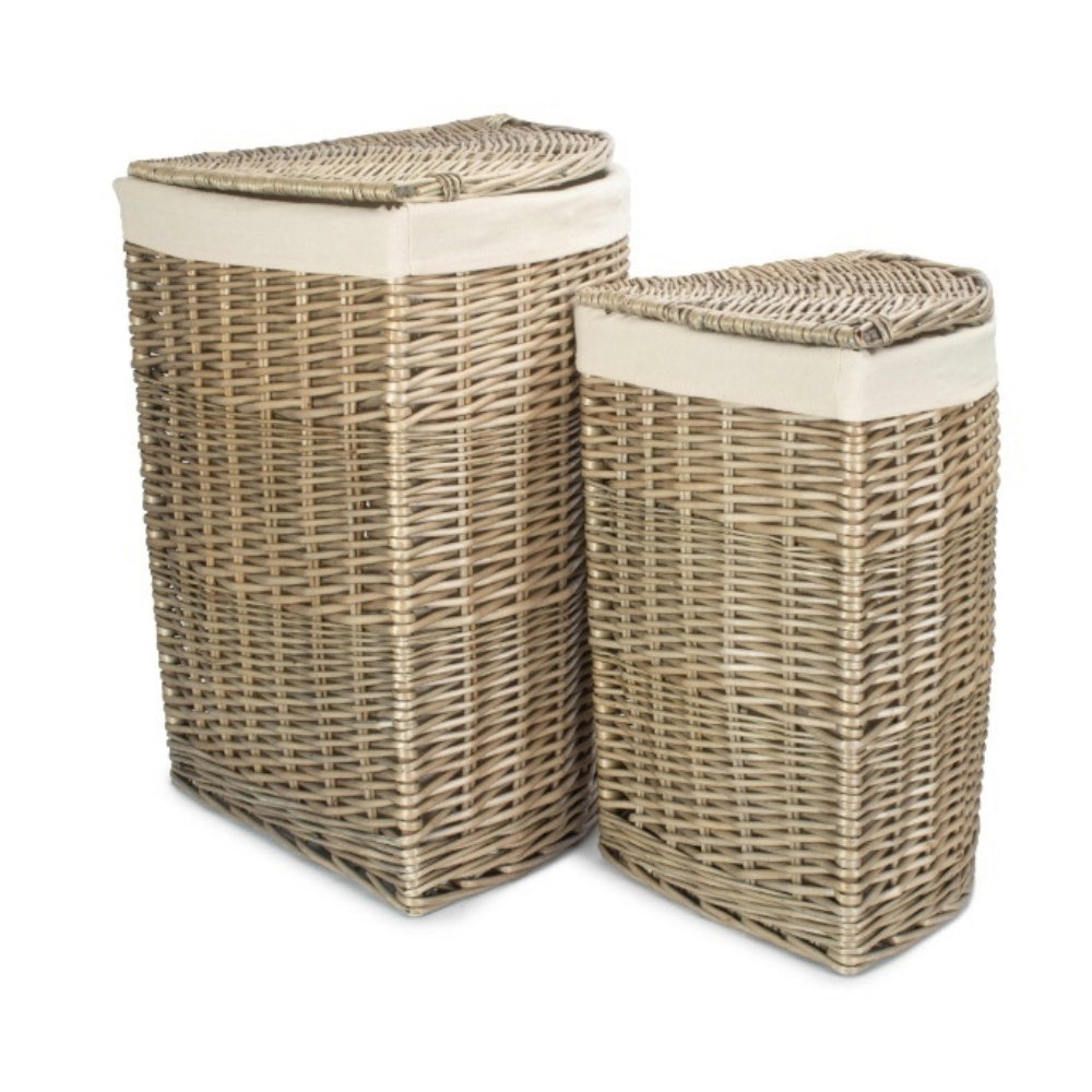 Red Hamper Antique Wash Corner White Cotton Lined Laundry Basket