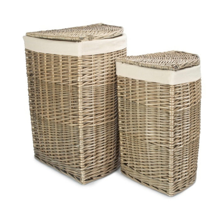 Red Hamper Antique Wash Corner White Cotton Lined Laundry Basket