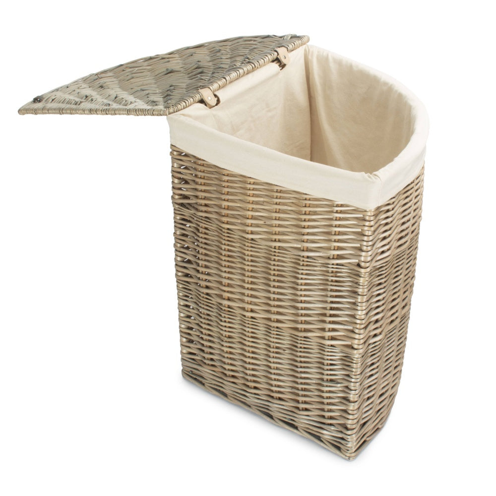 Red Hamper Antique Wash Corner White Cotton Lined Laundry Basket