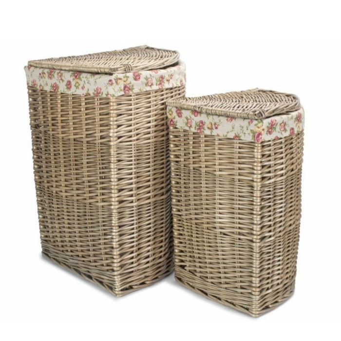 Red Hamper Antique Wash Corner Garden Rose Cotton Lined Laundry Basket