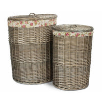 Red Hamper Antique Wash Round Garden Rose Cotton Lined Laundry Basket
